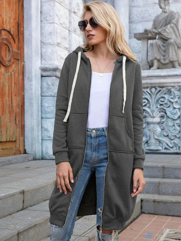 Women's Sweatshirt – Oversized Fit – Zipper – Hood – Long Cover – Soft Cotton