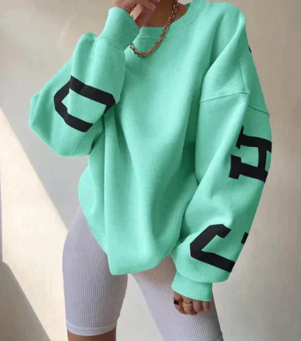 Women's Sweatshirt – Oversized Fit – Soft Cotton Blend – Side Logo – Dropped Shoulders