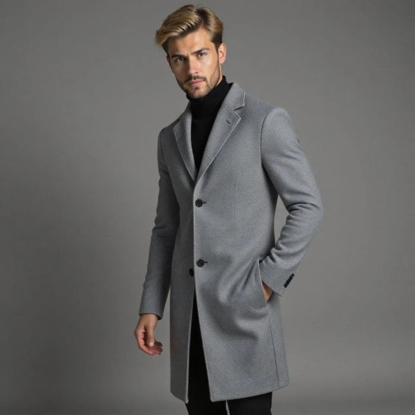 Men's Coat – Tailored Fit – Long Model – Single-Breasted – Wool Texture