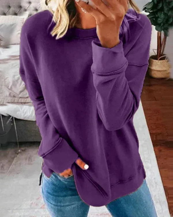 Women's Sweatshirt – Relaxed Fit – Soft Cotton Blend – Round Neck Long-Sleeved