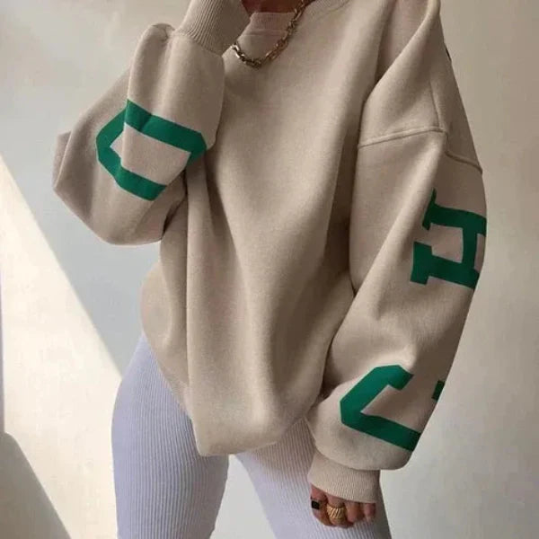 Women's Sweatshirt – Oversized Fit – Soft Cotton Blend – Side Logo – Dropped Shoulders
