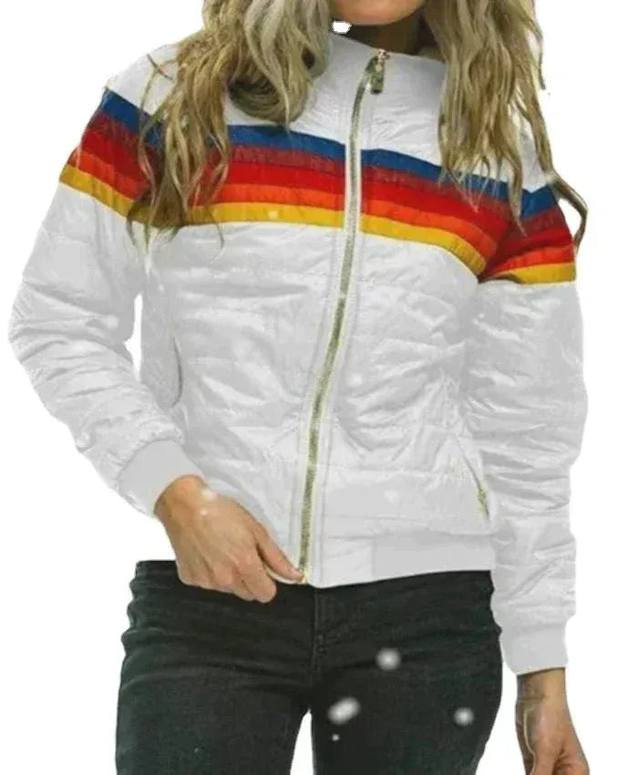 Women’s Puffer Jacket - Quilted - Slim Fit - High Collar - Ribbed Hem