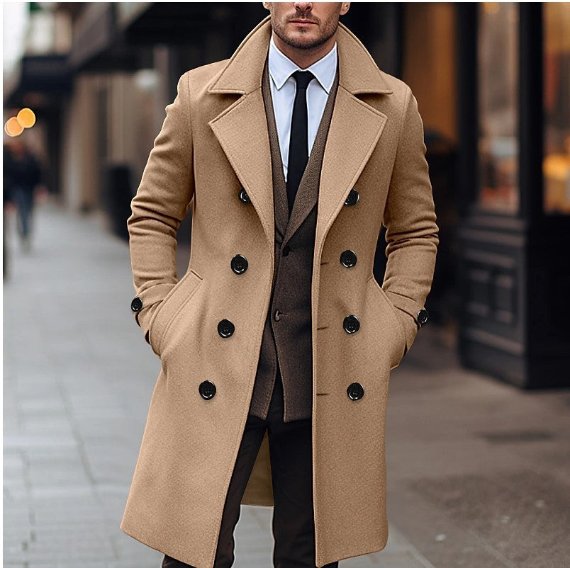 Double-Breasted Overcoat – Classic Pea Coat Style – Wide Lapels – Long Winter Coat