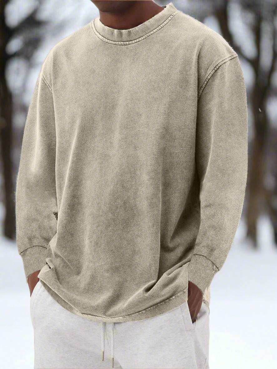 Men's Sweatshirt - Long-Sleeved - Relaxed Fit - Round Neck - Soft and Comfortable
