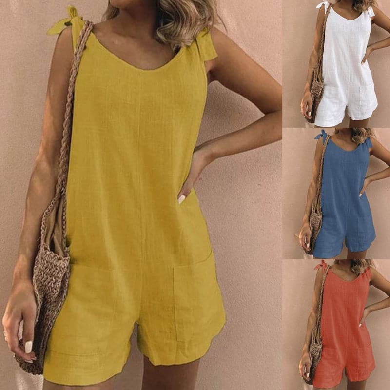 Women's Romper - Sleeveless with Adjustable Straps - Relaxed Fit - With Front Pockets