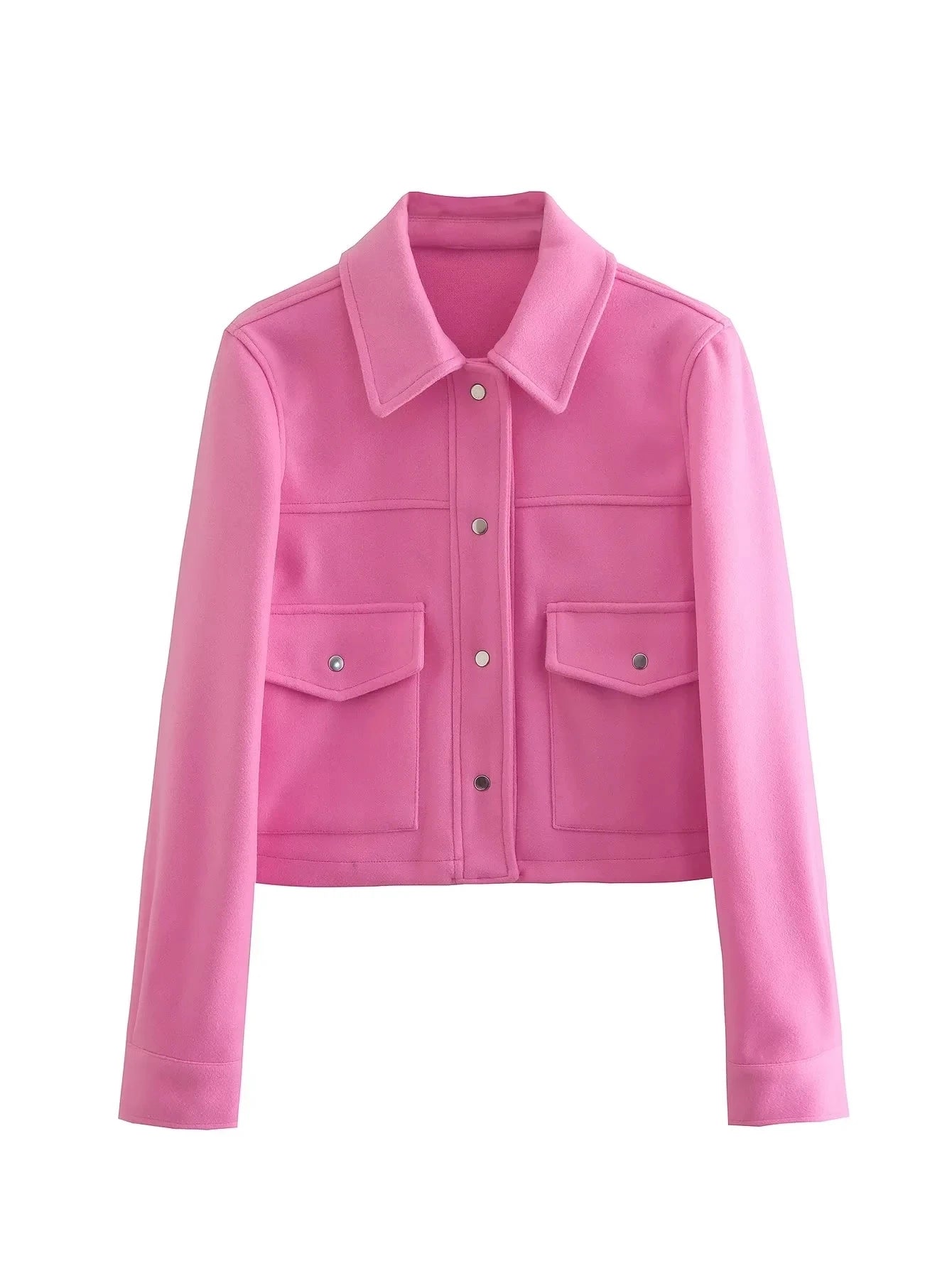 Women's Jacket – Short Cut – Tailored Fit – Button Closure – Utility Chest Pockets