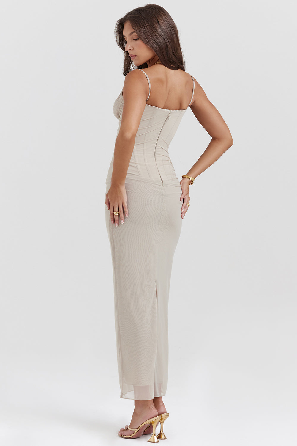 Women's Maxi Dress – Fitted Fit – Light Breathable Fabric – Spaghetti Straps – Lace Neckline