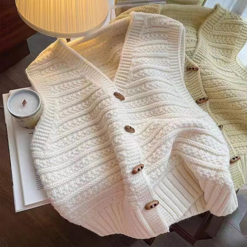 Women’s Knitted Sweater Vest - Button Up - Casual Layer