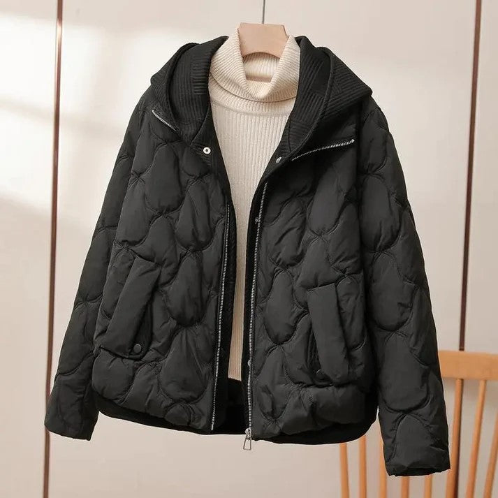 Women’s Jacket - Quilted Fabric - Oversized Fit - High Collar - Hip Length