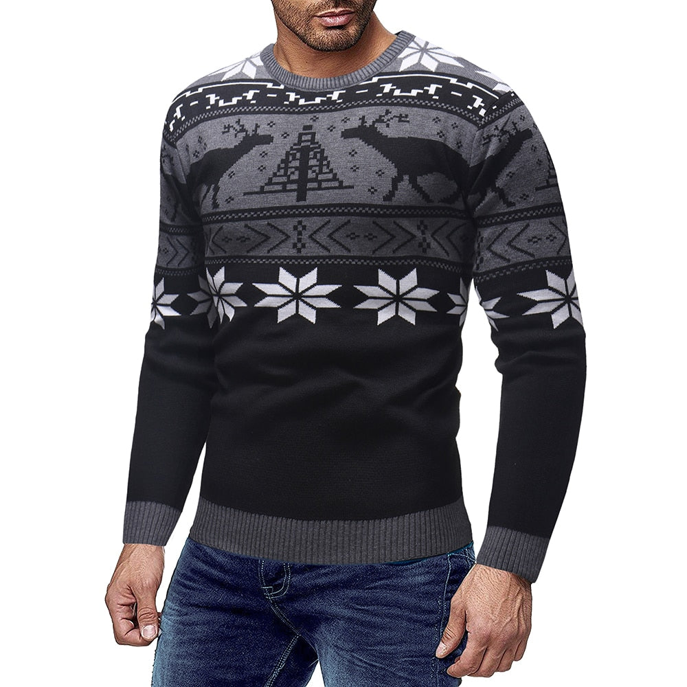 Men's Sweater - Knitted - Round Neck - Long-Sleeved - Warm and Comfortable