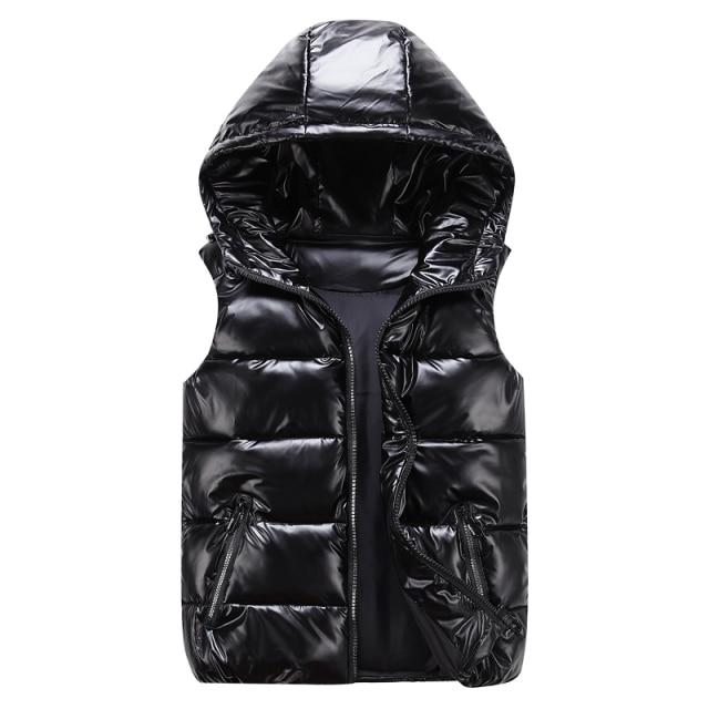 Men’s Vest - Woven - Quilted - High-Neck Hood - Sleeveless - Hip Length