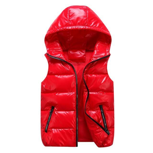 Men’s Vest - Woven - Quilted - High-Neck Hood - Sleeveless - Hip Length