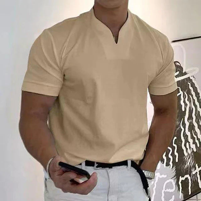 Men's T-shirt – Regular Fit – Soft Knit – Unique Neck Design – Short Sleeve