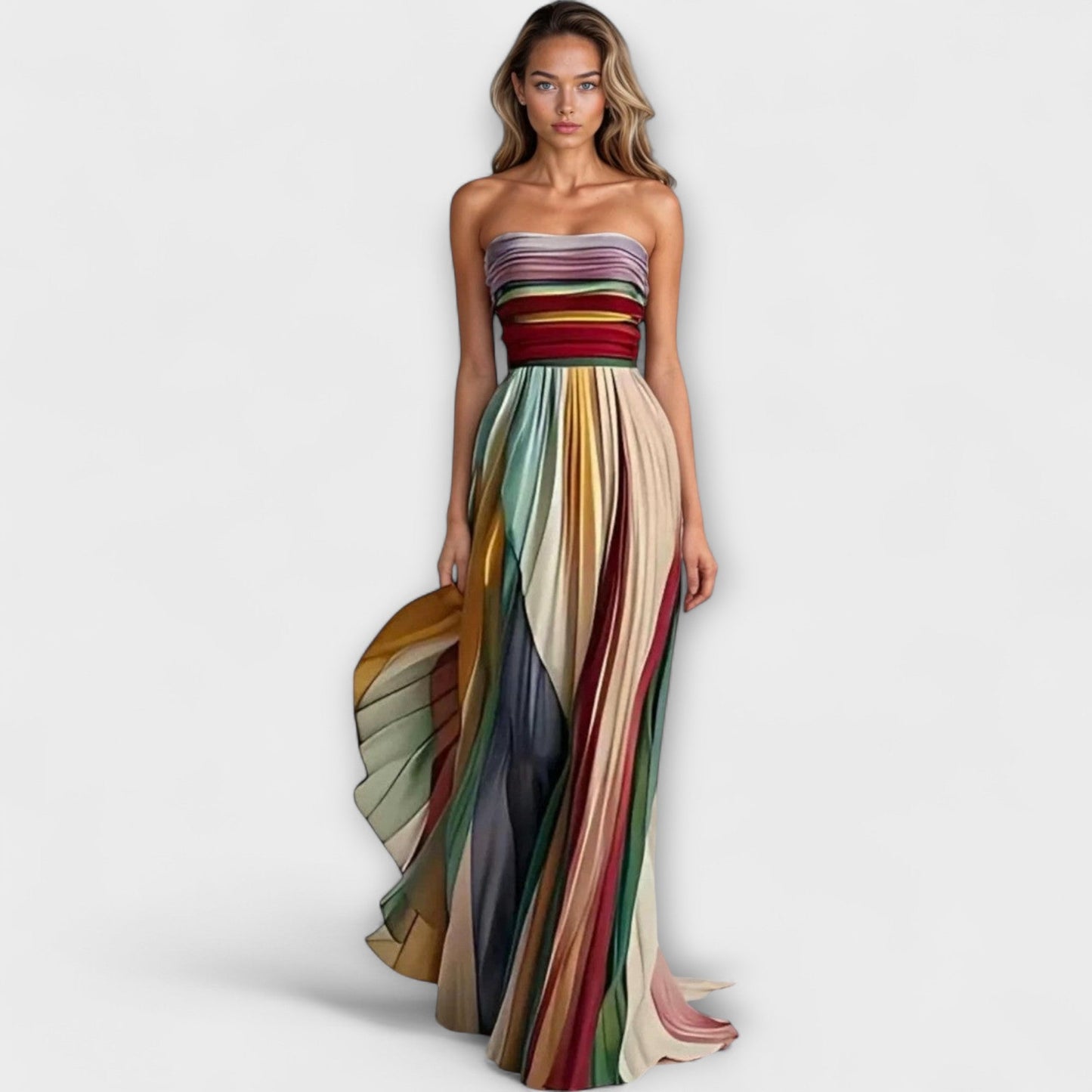 Women's Evening Dress – Strapless – A-line Cut – Luxurious Shiny Fabric – Pleated Skirt