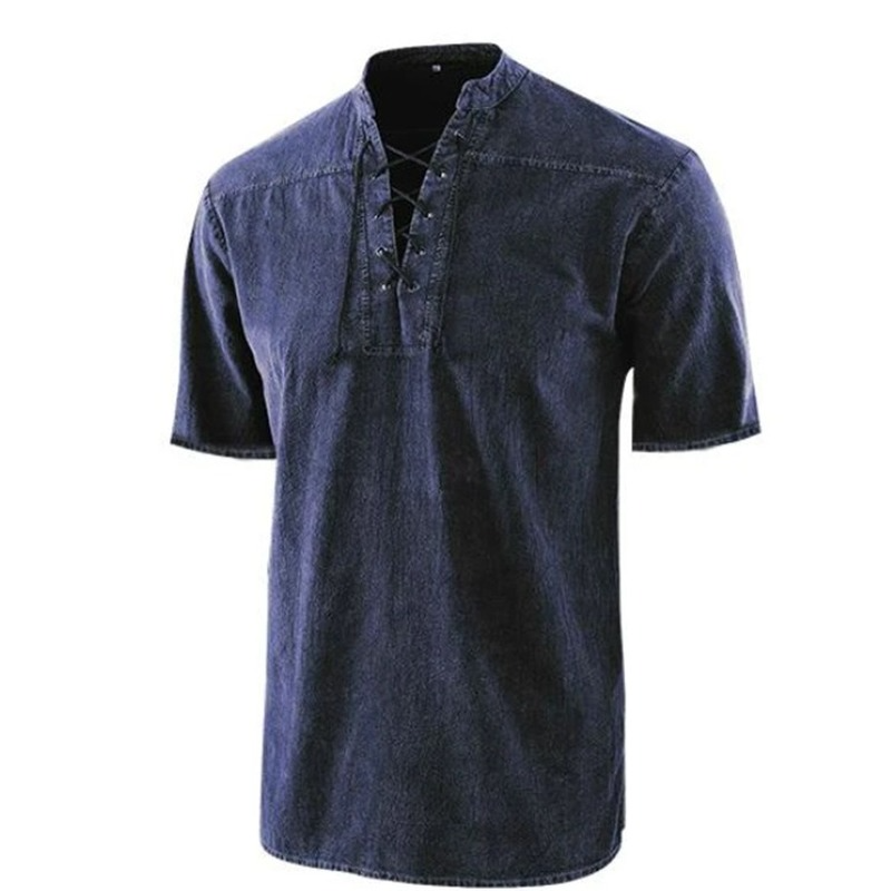 Men's Shirt – Relaxed Fit – Lace-up Closure – Short Sleeve – Breathable Design