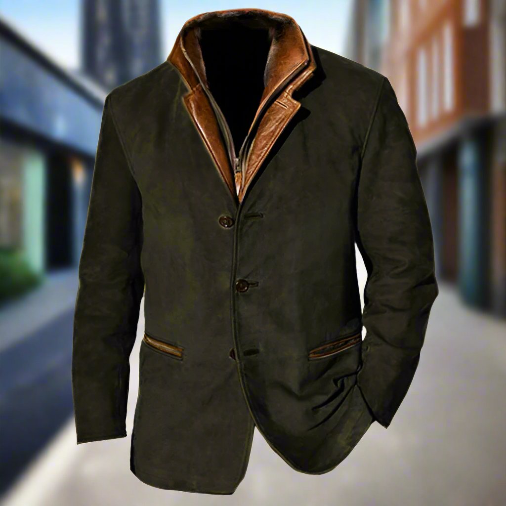 Men's Jacket - Elegant Suede Look with Leather Details - Tailored Fit - Single-Breasted Design