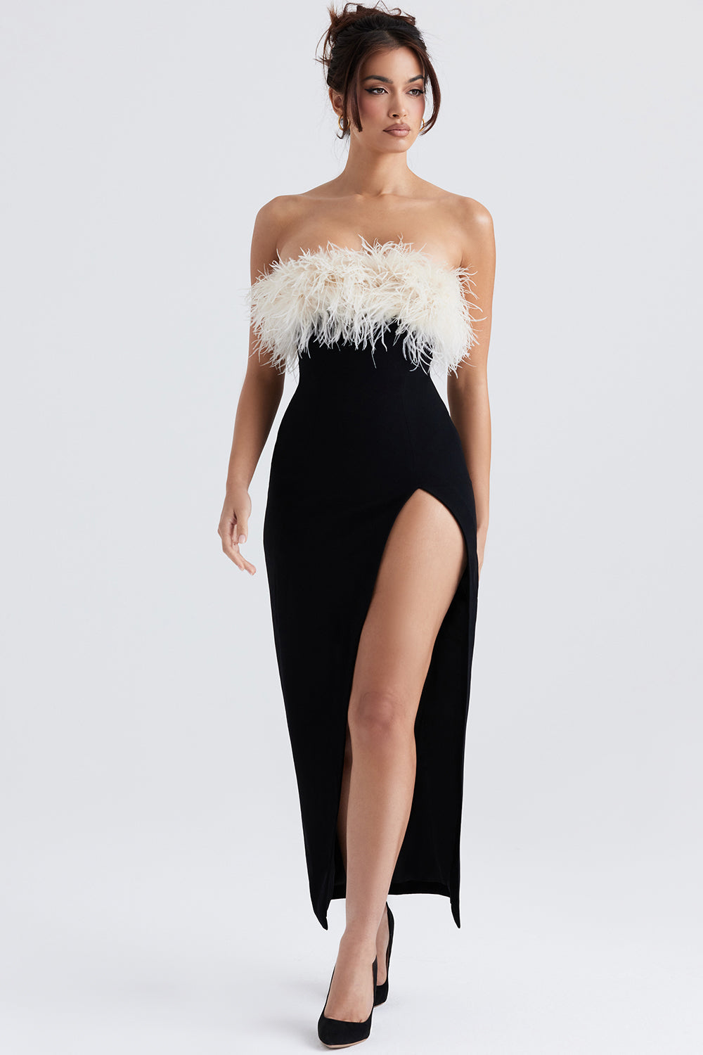 Women's Evening Dress – Strapless – Square Neckline – Bodycon – Thigh Slit