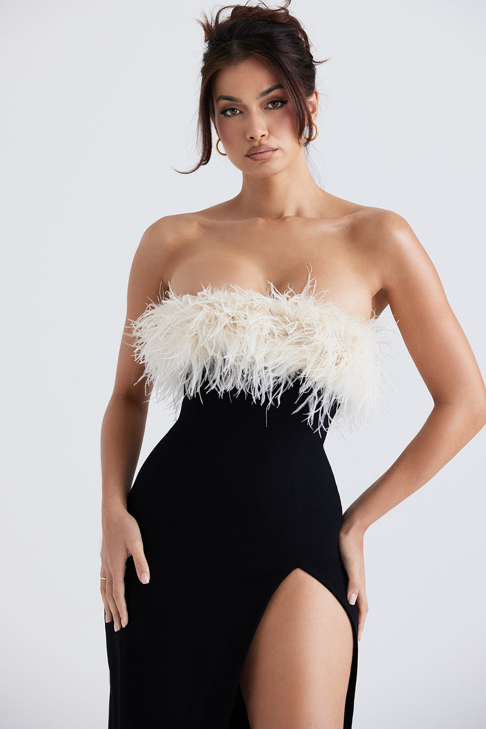 Women's Evening Dress – Strapless – Square Neckline – Bodycon – Thigh Slit