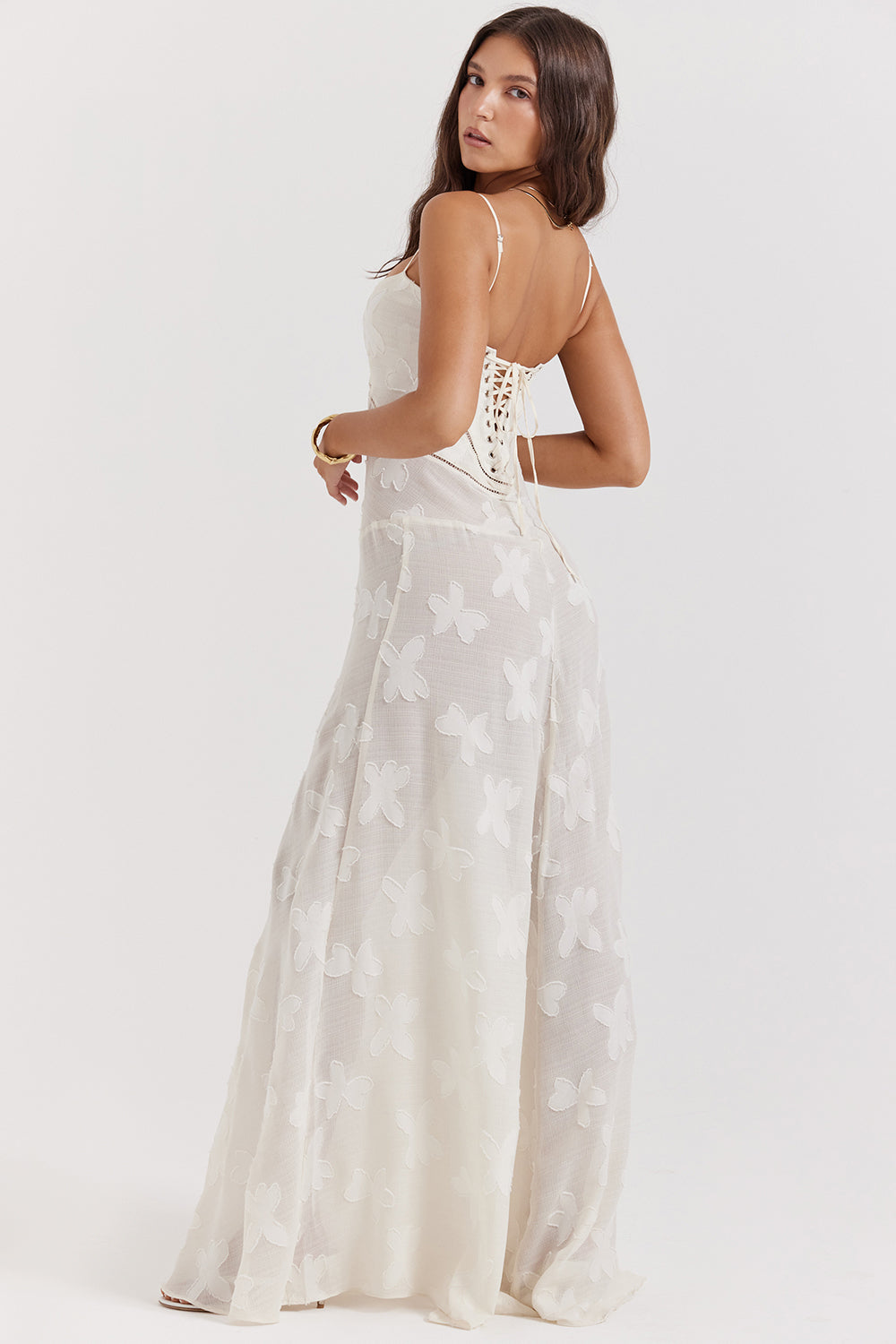 Dress for Women – Slim Fit Maxi Dress – Floral Appliqué – Lace Back – Formal Look