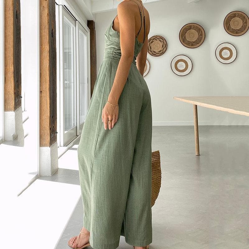 Dame Jumpsuit - One-Shoulder Design - Taljeret Pasform - Brede Ben - Elegant & Komfortabel