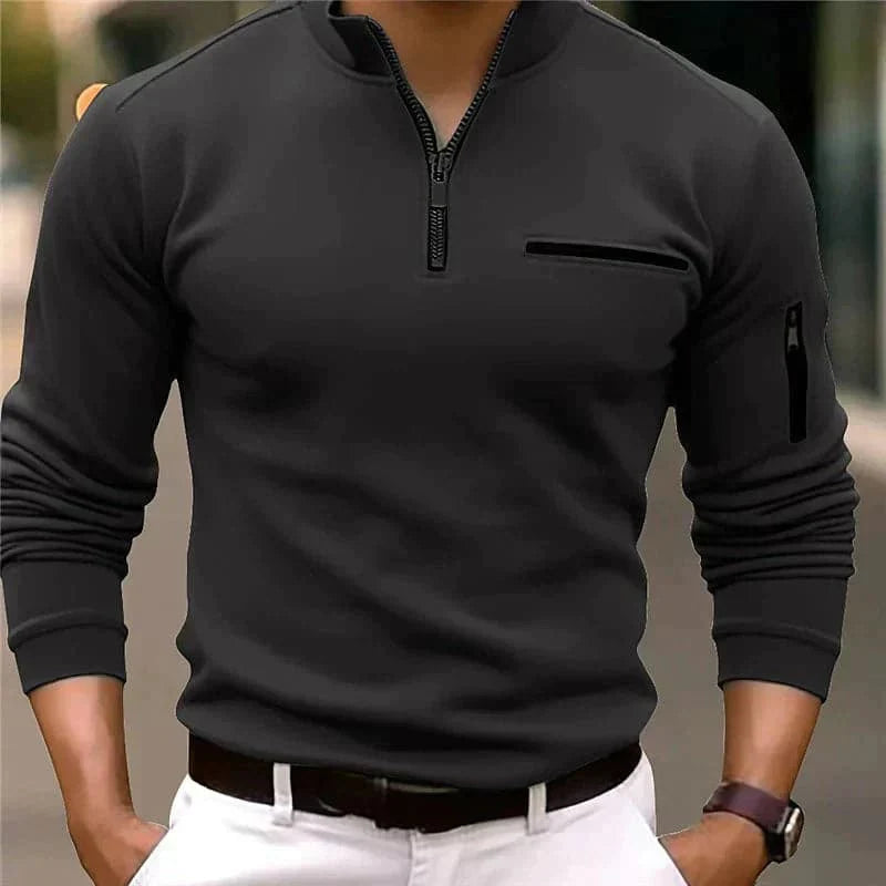 Men's Pullover - Half Zipper - High Collar - Regular Fit - Functional Zipper Pockets