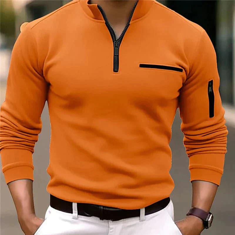 Men's Pullover - Half Zipper - High Collar - Regular Fit - Functional Zipper Pockets