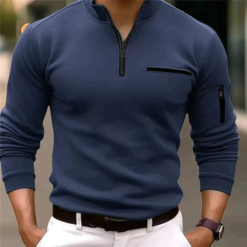 Men's Pullover - Half Zipper - High Collar - Regular Fit - Functional Zipper Pockets