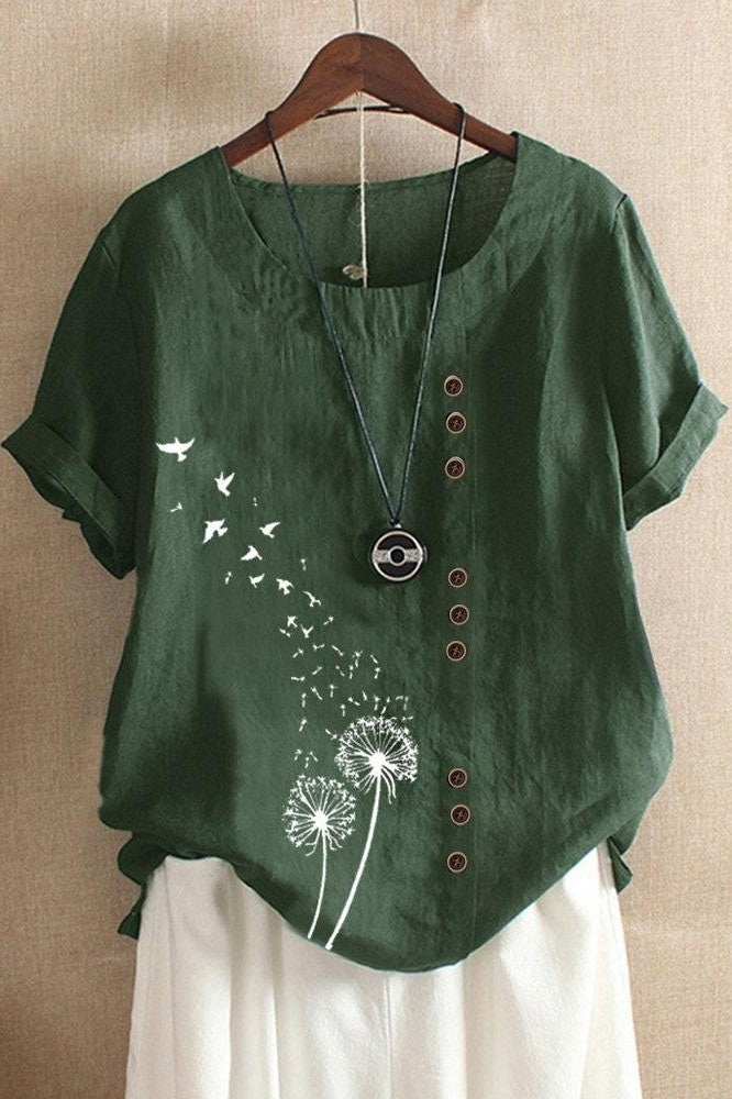 Women's T-shirt – Relaxed Fit – Crew Neck – Short Sleeves – Breathable Natural Material