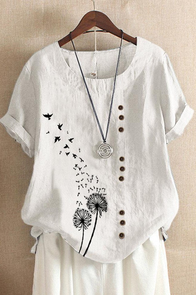 Women's T-shirt – Relaxed Fit – Crew Neck – Short Sleeves – Breathable Natural Material