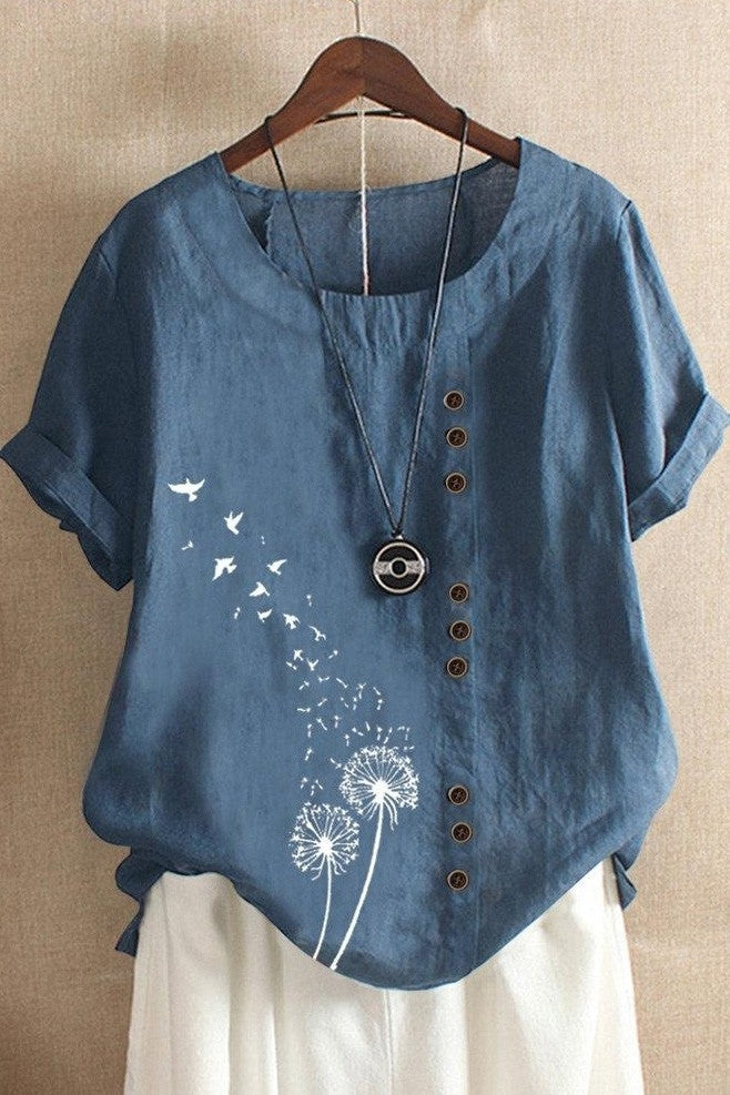 Women's T-shirt – Relaxed Fit – Crew Neck – Short Sleeves – Breathable Natural Material