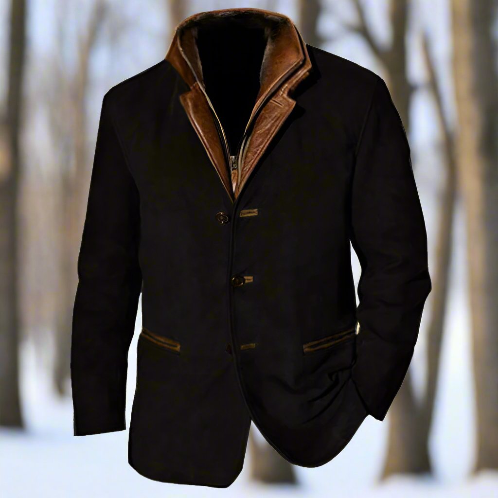 Men's Jacket - Elegant Suede Look with Leather Details - Tailored Fit - Single-Breasted Design