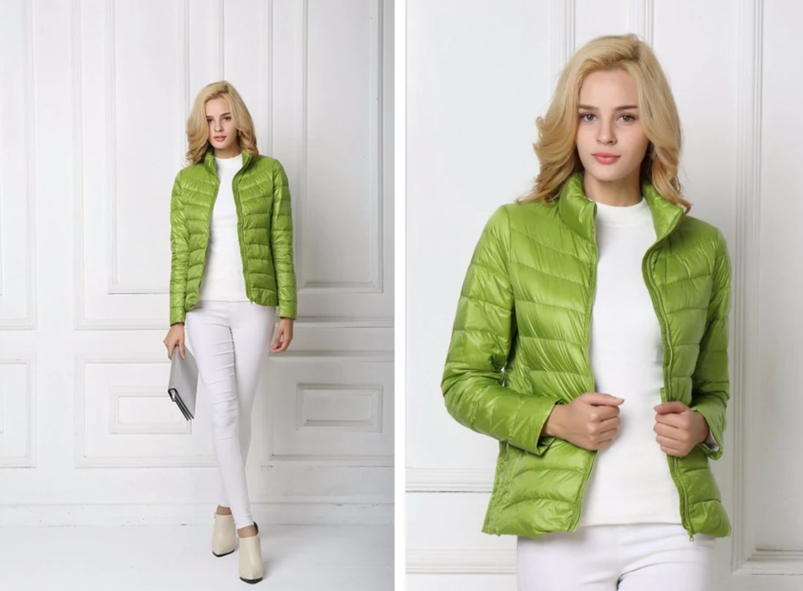 Women's Quilted Jacket - Lightweight Water-Repellent - Slim Fit with High Collar and Zipper