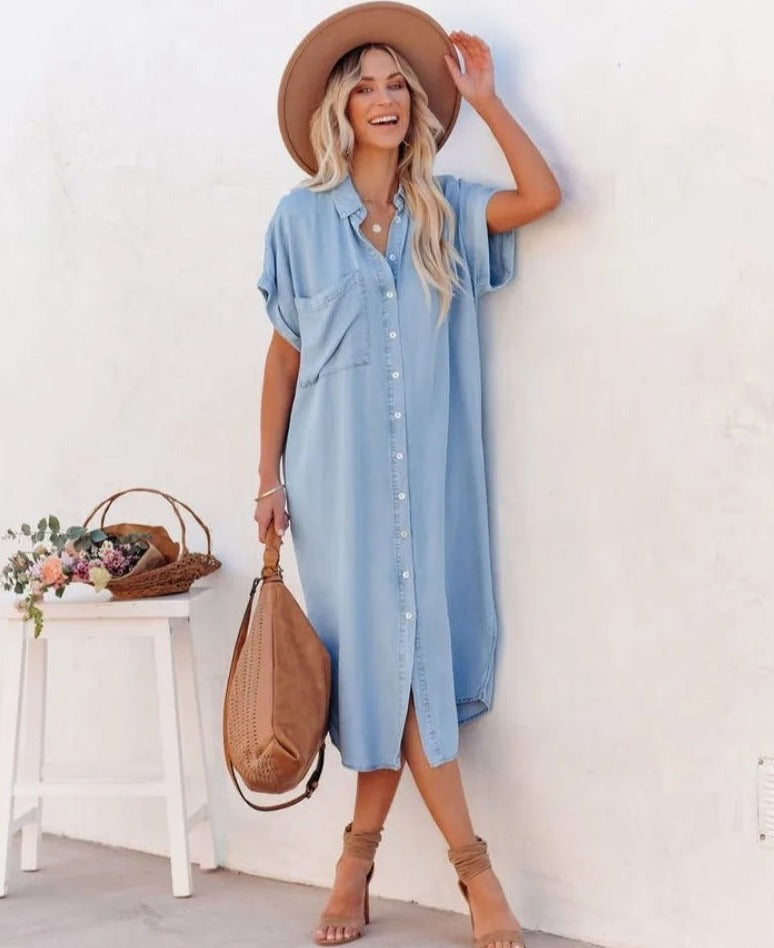 Dress for Women – Shirt Dress – Relaxed Fit – Button Closure – Light and Breathable