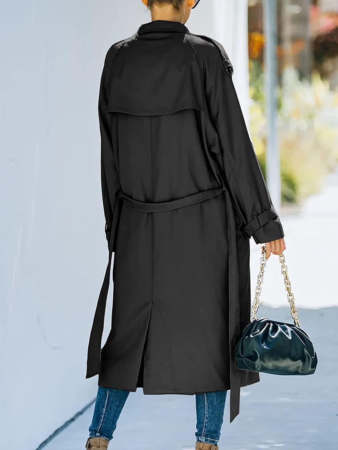 Women's Trench Coat - Classic Double-Breasted - Belted Waist - Knee-Length Elegant Design