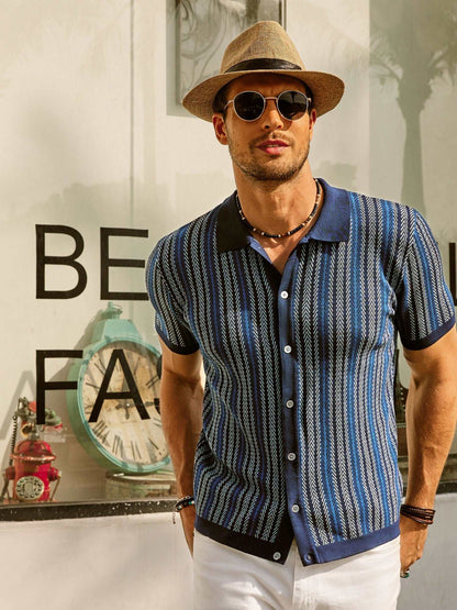 Men's Polo Shirt – Slim Fit – Retro Striped – Short Sleeve – Breathable Blend