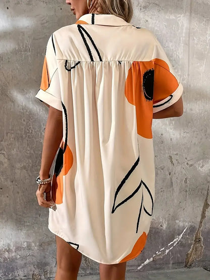 Women's Shirt Dress - Button Closure - Collar - Short Sleeve - Loose Fit - Casual Look