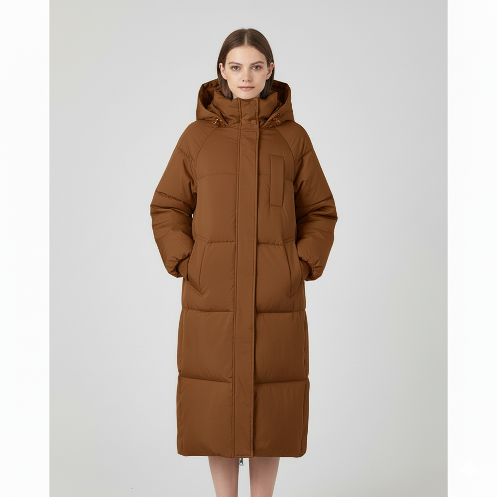 Women's Winter Mid-Length Cotton Coat - Oversized Hooded Puffer Jacket
