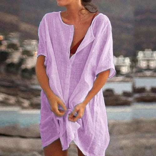Women's Tunic Top – Relaxed Fit – Short Sleeves – Breathable Natural Material