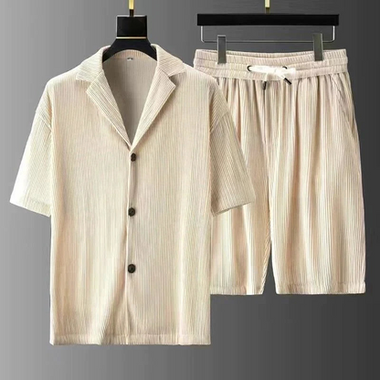 Men's Set with Polo and Shorts – Relaxed Fit – Soft Rib Texture – Adjustable Waist