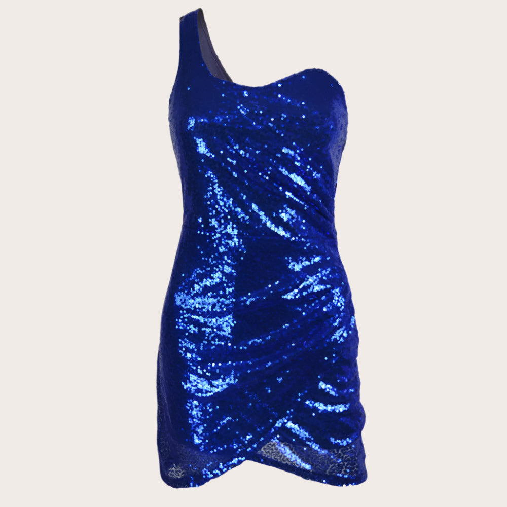 Dress For Women – One Shoulder Mini – Sequins Draped Bodycon Party Look