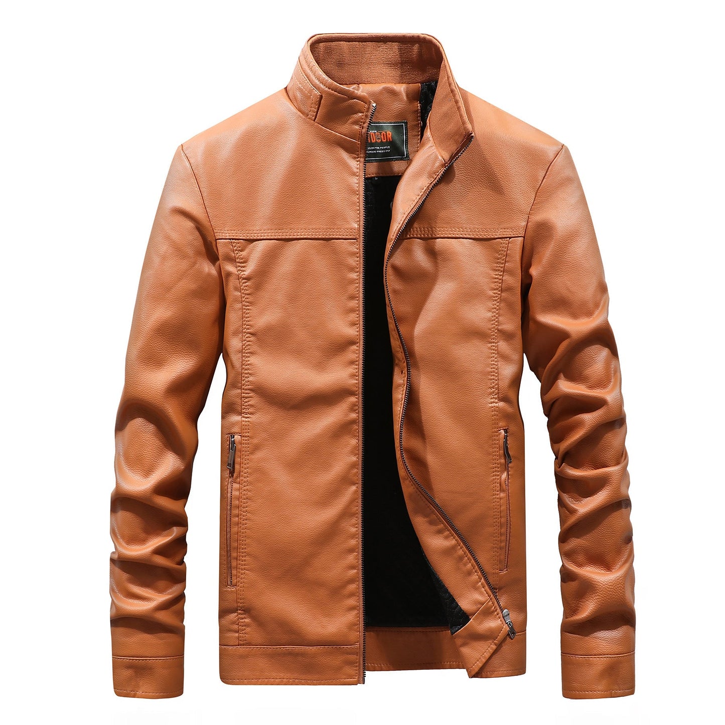 Men's Motorcycle Jacket – Slim Fit – Synthetic Leather – Stand Collar and Zippers