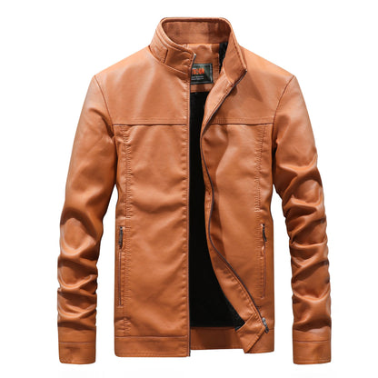Men's Motorcycle Jacket – Slim Fit – Synthetic Leather – Stand Collar and Zippers