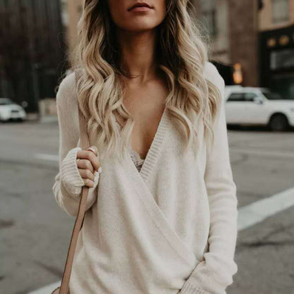 Women's Wrap Cardigan – Relaxed Fit – Soft Knit – Deep V-Neck – Long Sleeves
