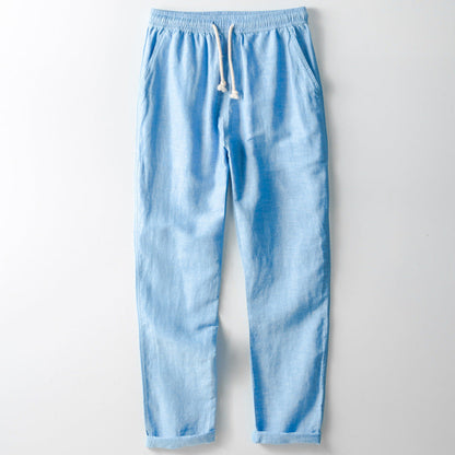 Herrebukser – Hørblanding – Løs Pasform – Elastisk Talje – Lige Ben – Casual