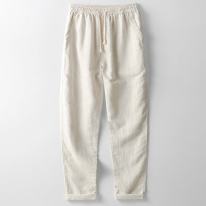 Herrebukser – Hørblanding – Løs Pasform – Elastisk Talje – Lige Ben – Casual