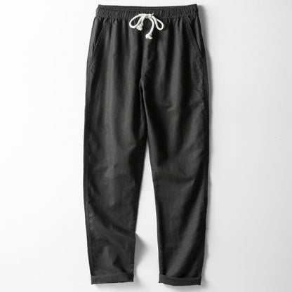 Herrebukser – Hørblanding – Løs Pasform – Elastisk Talje – Lige Ben – Casual