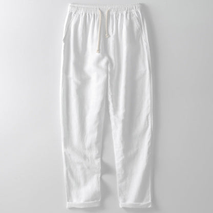 Herrebukser – Hørblanding – Løs Pasform – Elastisk Talje – Lige Ben – Casual