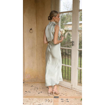 Fiene | Satin Halter Neck Midi Dress