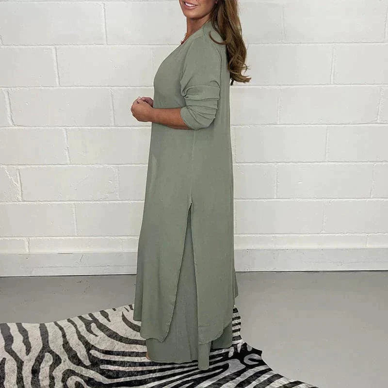 Dame Jumpsuit - Langærmet V-hals - Brede Ben - Let og Elegant Pasform