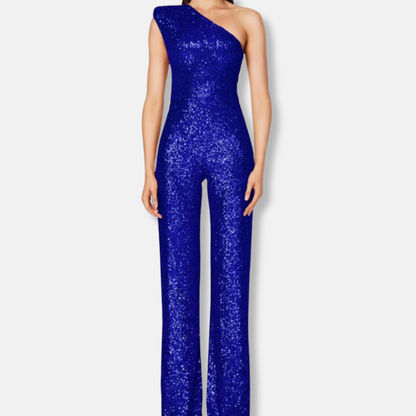 Stella Sequined One-Shoulder Wide Leg Jumpsuit | Sleeveless Jumpsuit